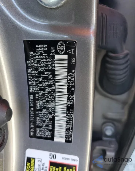 2018 Toyota Corolla L from USA, damaged, VIN 2T1BURHE1JC106322